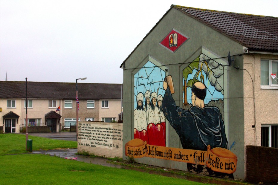 A mural depicting Martin Luther and the Protestant reform.